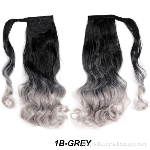 Wholesale Cheap price Wrap Around Long Straight Ombre Pony Tail Hair Extension Synthetic Fiber